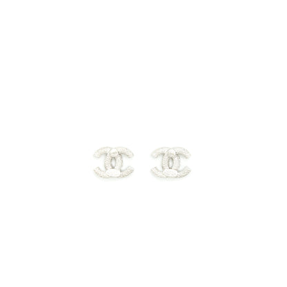Chanel Classic Mini CC Logo Earrings Silver Tone