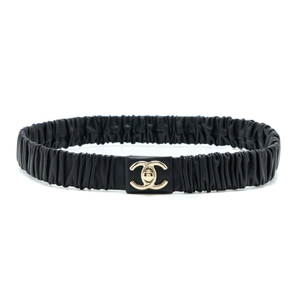 Chanel Size 75 CC Logo Belt Lambskin Black Light Gold Tone