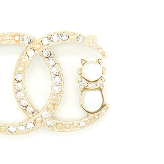 Chanel CC Logo Brooch With Pearl Cat And Crystals L