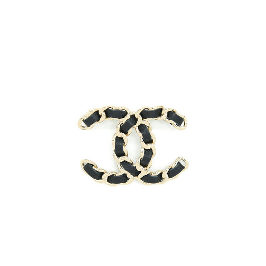 Chanel CC Logo Leather Chain Brooch Black L