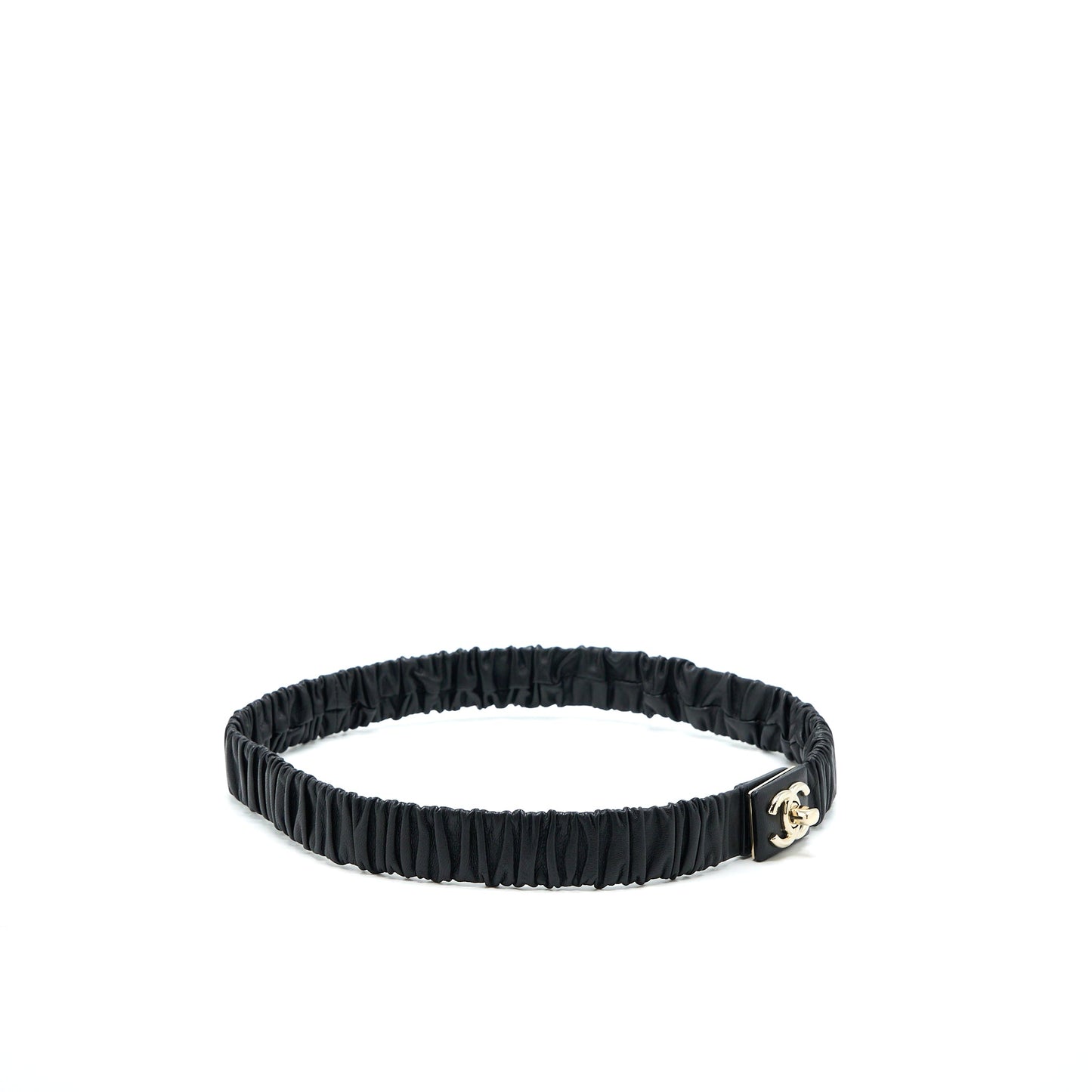 Chanel Size 75 CC Logo Belt Lambskin Black Light Gold Tone