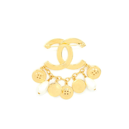 Chanel 20A Seasonal CC Logo Pearls And Button Brooch Gold