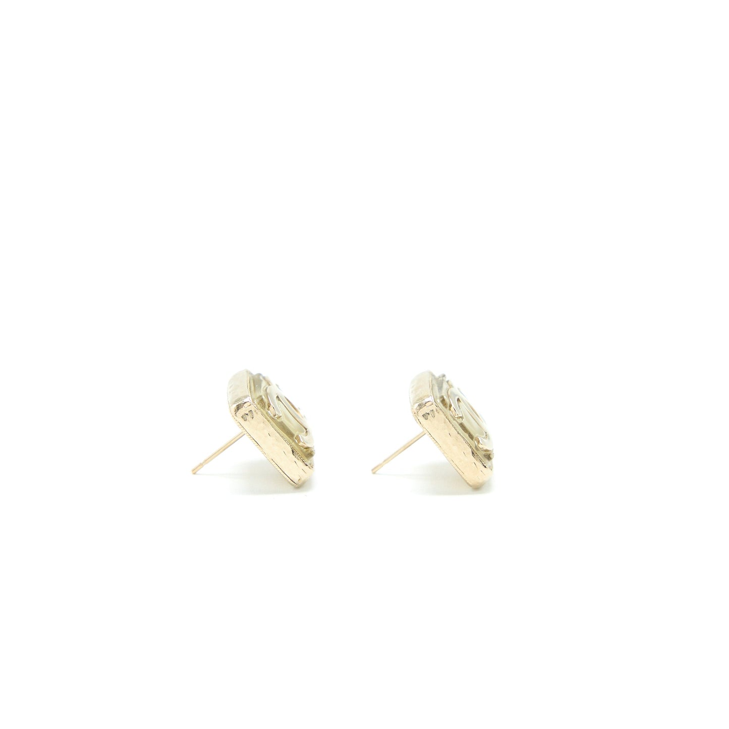 Chanel Square CC Logo Earrings Light Gold Tone