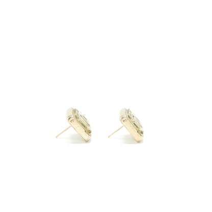 Chanel Square CC Logo Earrings Light Gold Tone