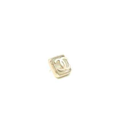 Chanel Square CC Logo Earrings Light Gold Tone