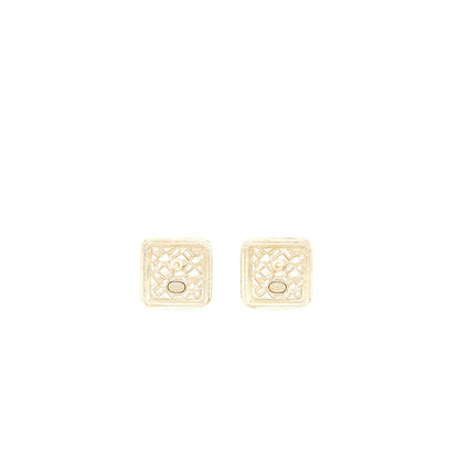 Chanel Square CC Logo Earrings Light Gold Tone