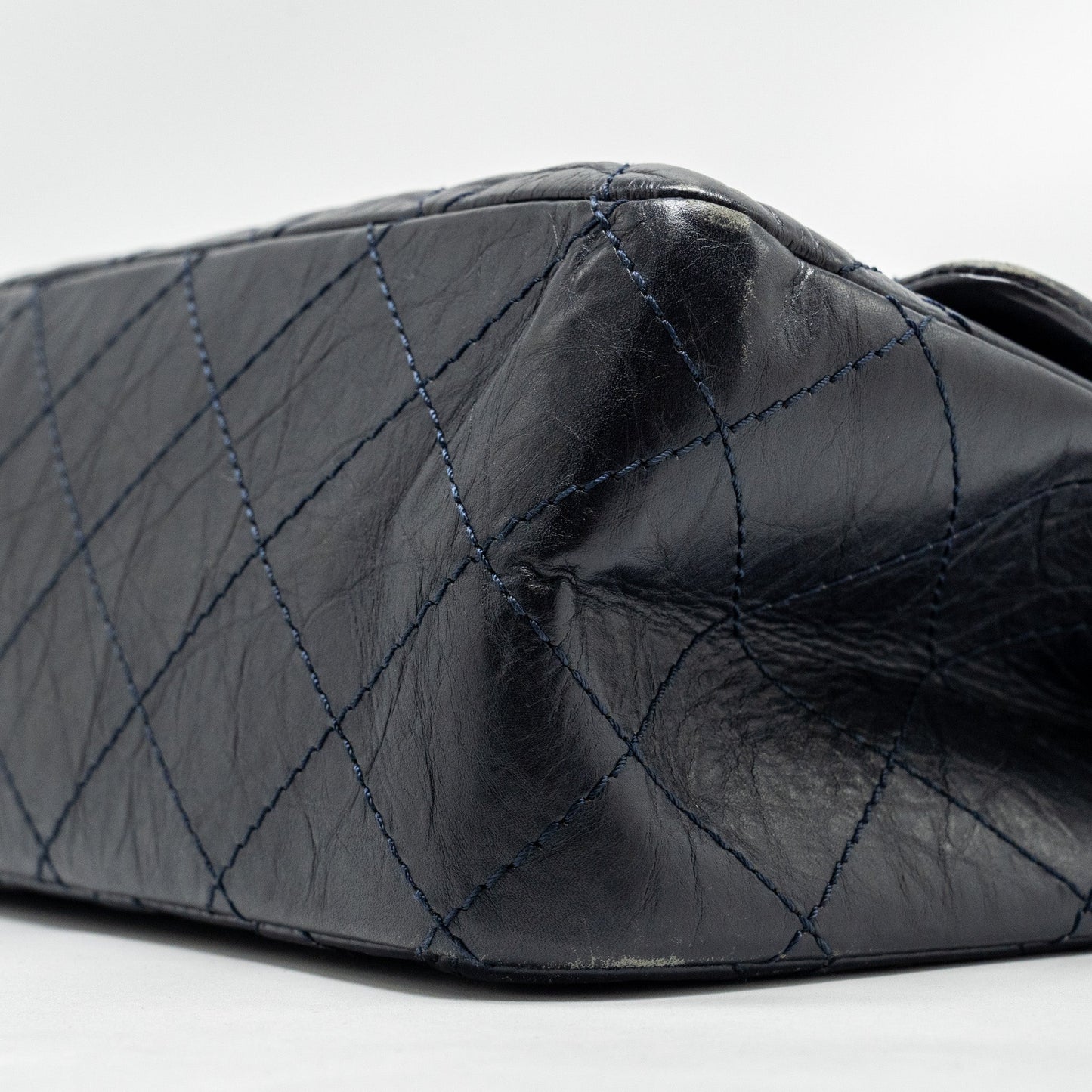 Chanel Maxi 2.55 Reissue Flap Bag Aged Calfskin Dark Blue Ruthenium Hardware