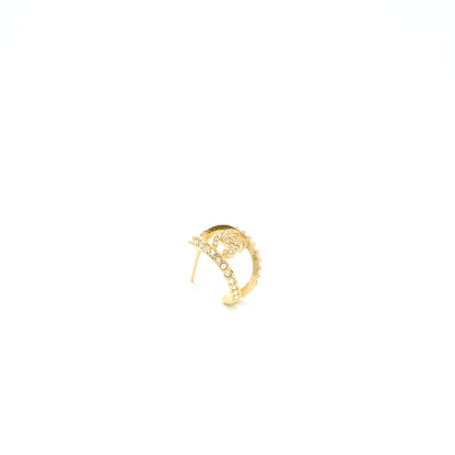 Chanel CC Logo Earrings With Full Crystal Gold Tone