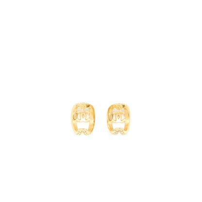 Chanel CC Logo Earrings With Full Crystal Gold Tone