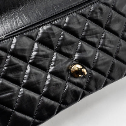 Chanel 23A classic flap clutch shiny calfskin black L (microchip)