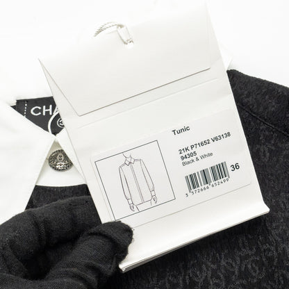 Chanel 21k Size 36 cc logo printed Tunic / Shirt Silk Black/White