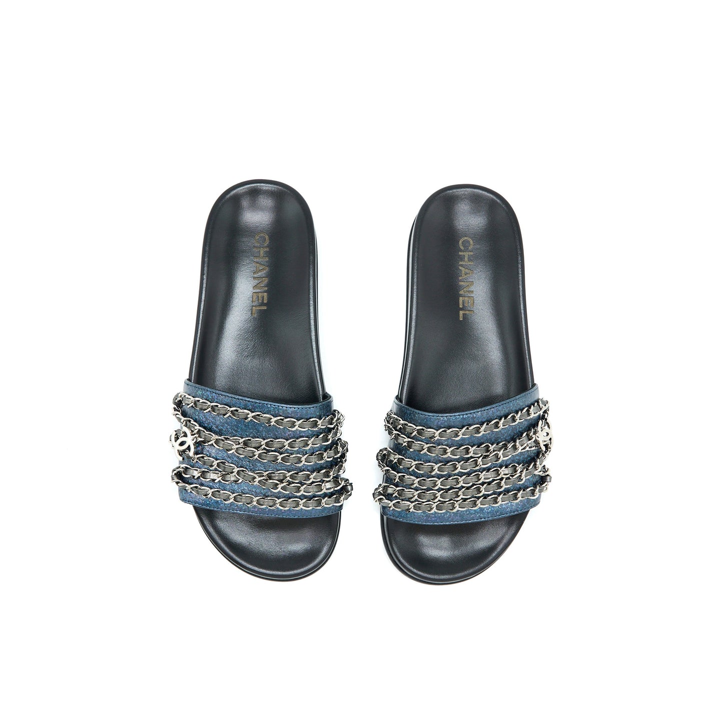 Chanel Size 39 CC Logo Dropped/Leather Chain Sandals Multicolour
