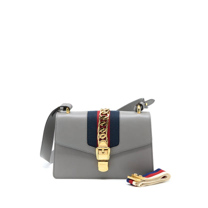 Gucci Small Sylvie Shoulder Bag Calfskin Grey