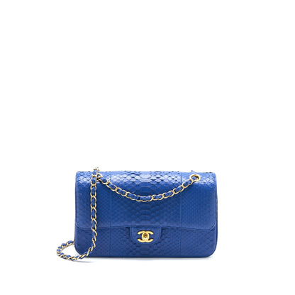 Chanel Medium Classic Double Flap Bag Python Blue