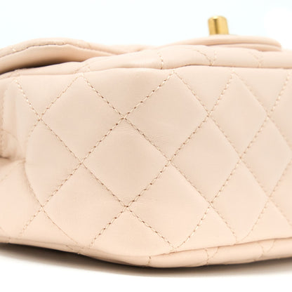 Chanel 22C Pearl Crush Mini Square Flap Bag Lambskin Light Beige