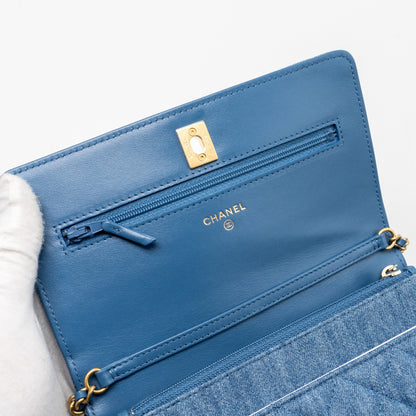 Chanel Pearl Crush Wallet on Chain Denim Blue  (Microchip)