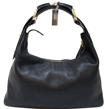GUCCI Black Leather Horsebit Hobo Bag