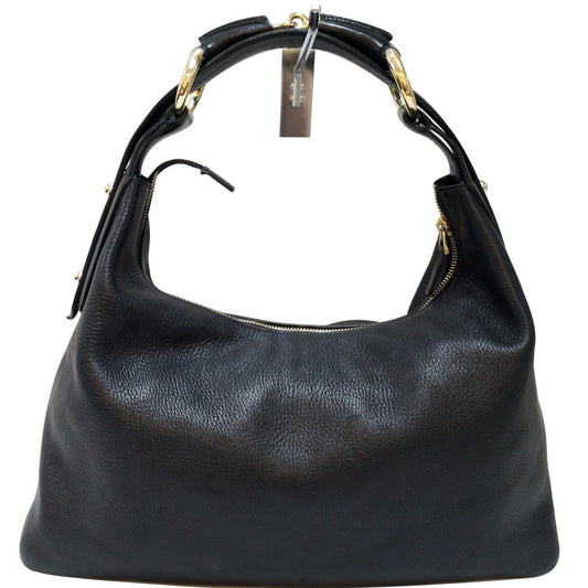 GUCCI Black Leather Horsebit Hobo Bag