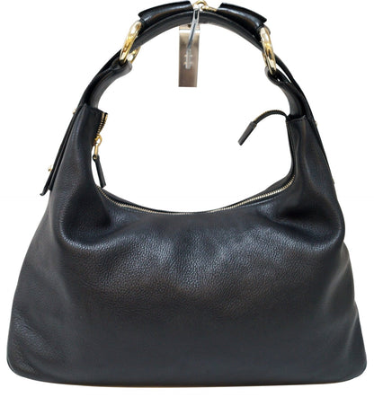 GUCCI Black Leather Horsebit Hobo Bag