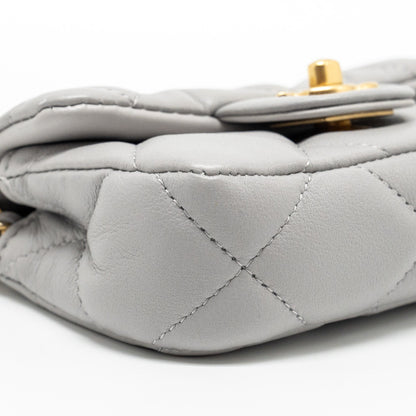 Chanel Mini Quilted Flap Card Holder with chain Lambskin Grey