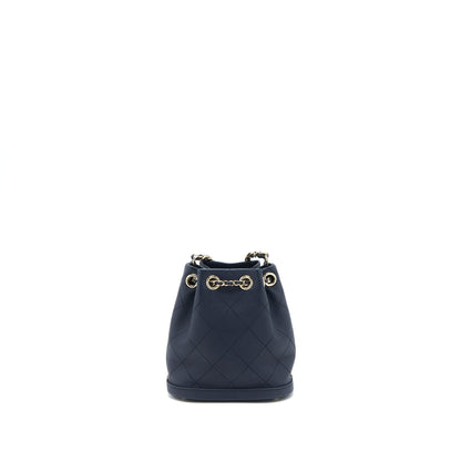 Chanel Mini Drawstring Bucket Bag Lambskin Navy