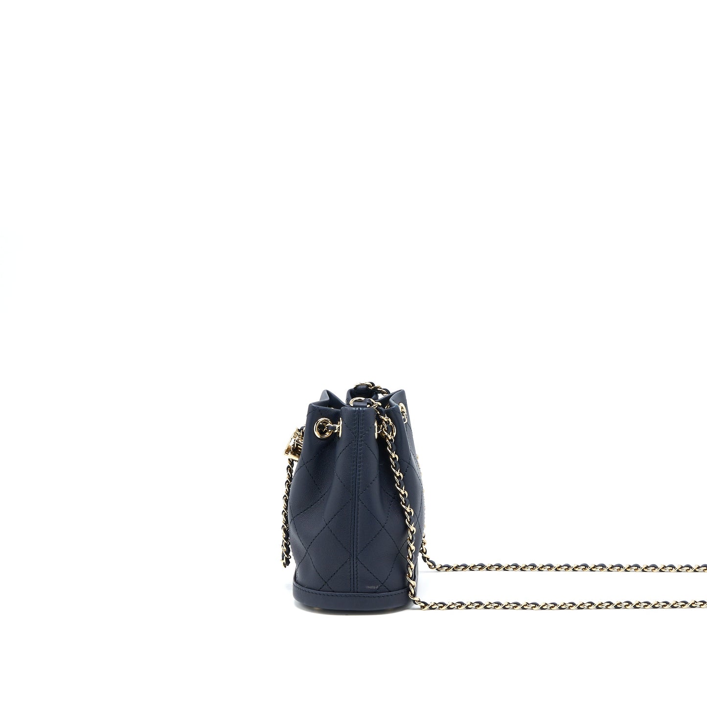 Chanel Mini Drawstring Bucket Bag Lambskin Navy