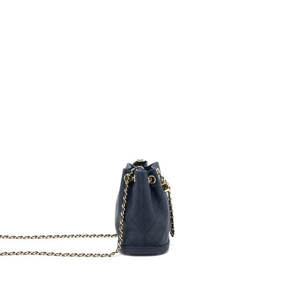 Chanel Mini Drawstring Bucket Bag Lambskin Navy