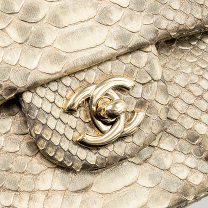 Chanel medium classic double flap bag python Gold