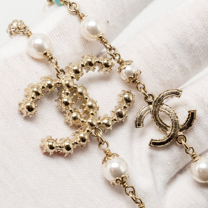 Chanel CC Logo Double Chain Long Necklace Pearl/Crystal Multicolour