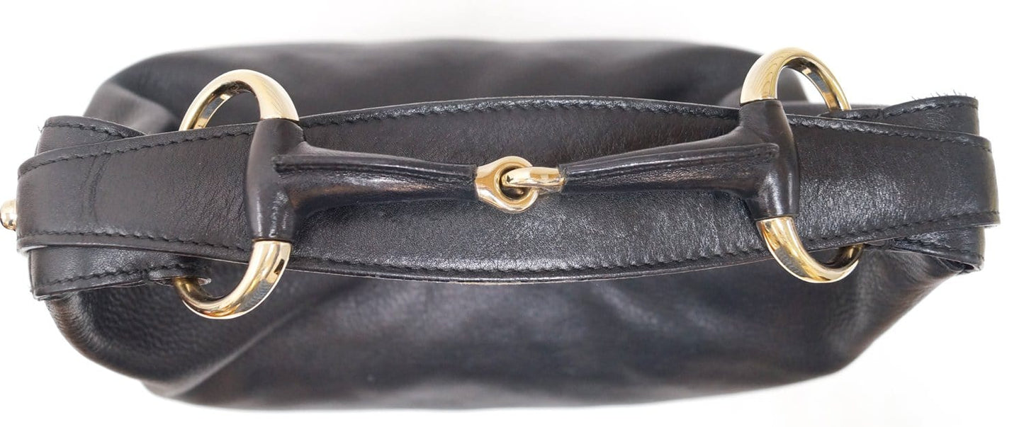 GUCCI Black Leather Horsebit Hobo Bag
