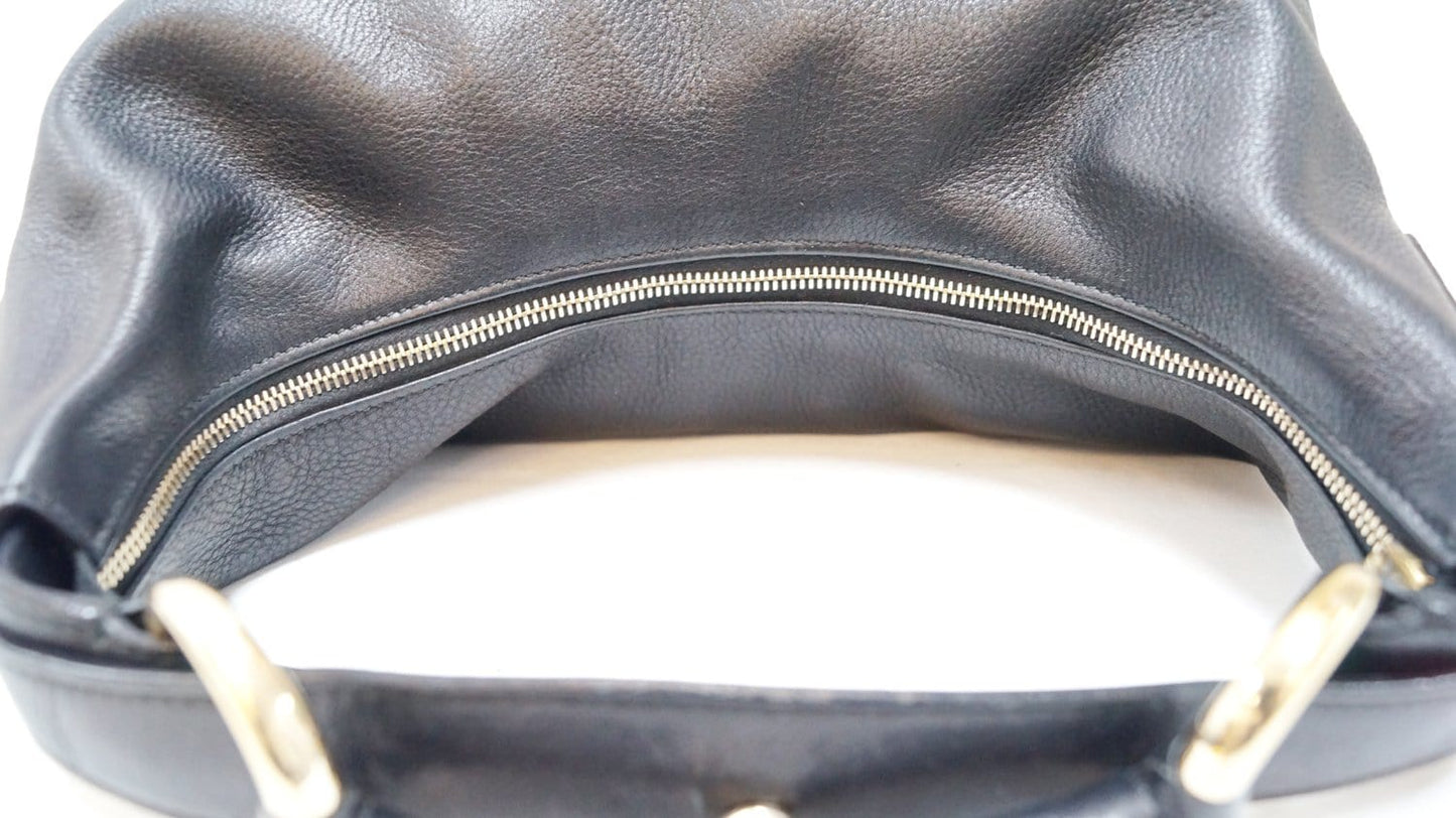 GUCCI Black Leather Horsebit Hobo Bag