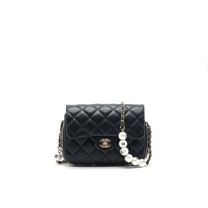 Chanel Logo Pearl Chain Mini Flap Bag