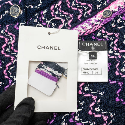 Chanel 21p Size 34 Pants Tweed Navy Blue/Purple/Pink