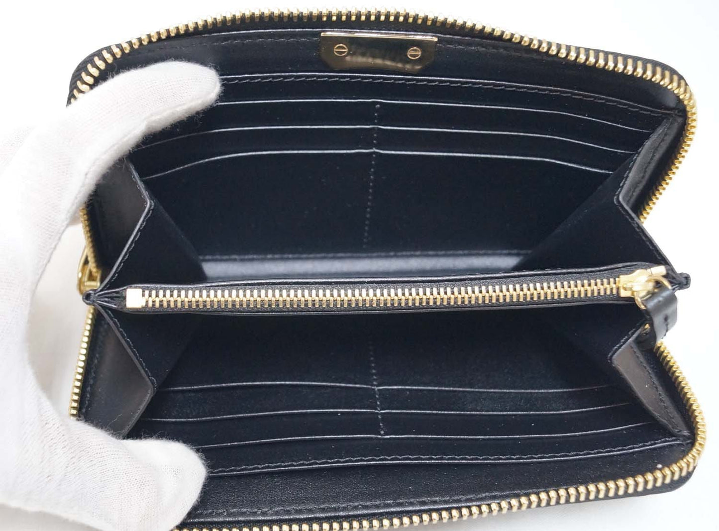 BURBERRY Embossed Check Leather Zip Around Wallet Black