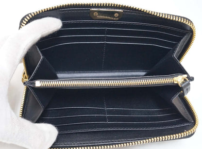 BURBERRY Embossed Check Leather Zip Around Wallet Black