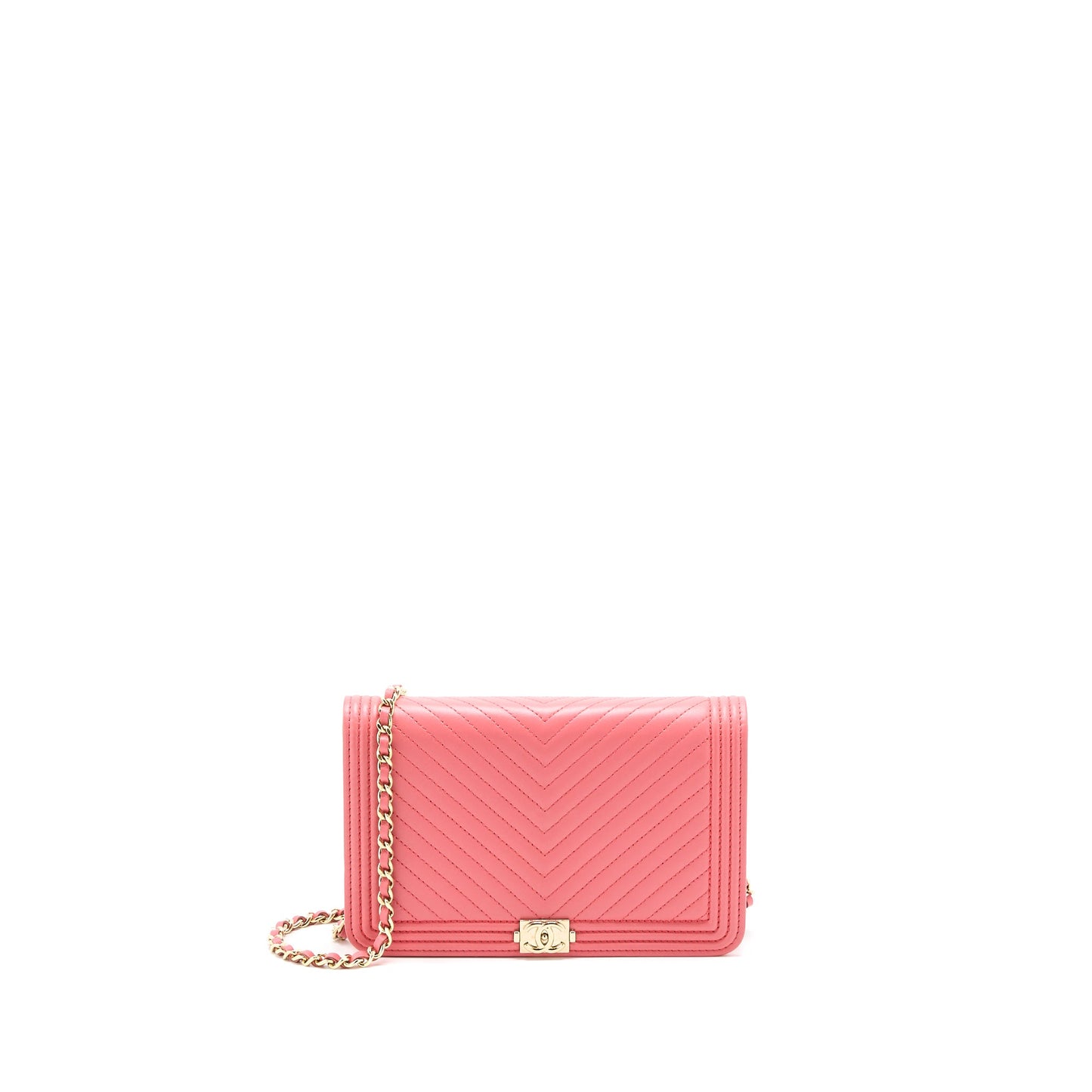 Chanel Boy Wallet On Chain Chevron Calfskin Pink L