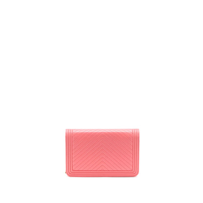 Chanel Boy Wallet On Chain Chevron Calfskin Pink L
