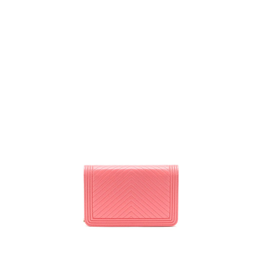 Chanel Boy Wallet On Chain Chevron Calfskin Pink L