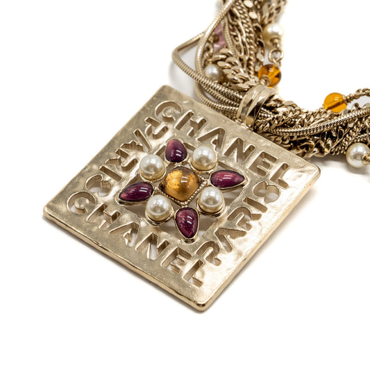 Chanel 20B long necklace multicolour light gold tone