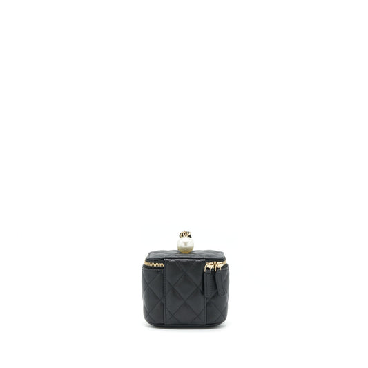 Chanel Small Vanity Clutch With Chain CC Pearl Caviar Black L