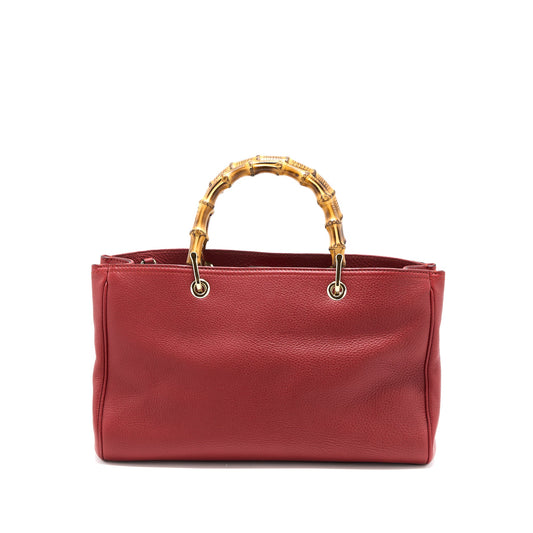 Gucci Crossbody Tote Bag Bamboo Handle Calfskin Red L
