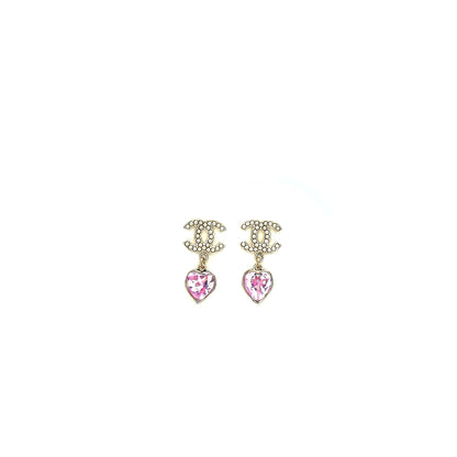 Chanel 22B Heart Drop/Pearl Earrings Light Gold Tone