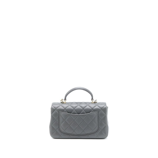 Chanel Top handle Mini Rectangular Flap Bag Lambskin Grey L (Microchip)