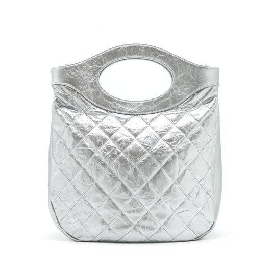 Chanel Small 31 Bag Quilted Crumpled Calfskin Metallic Silver