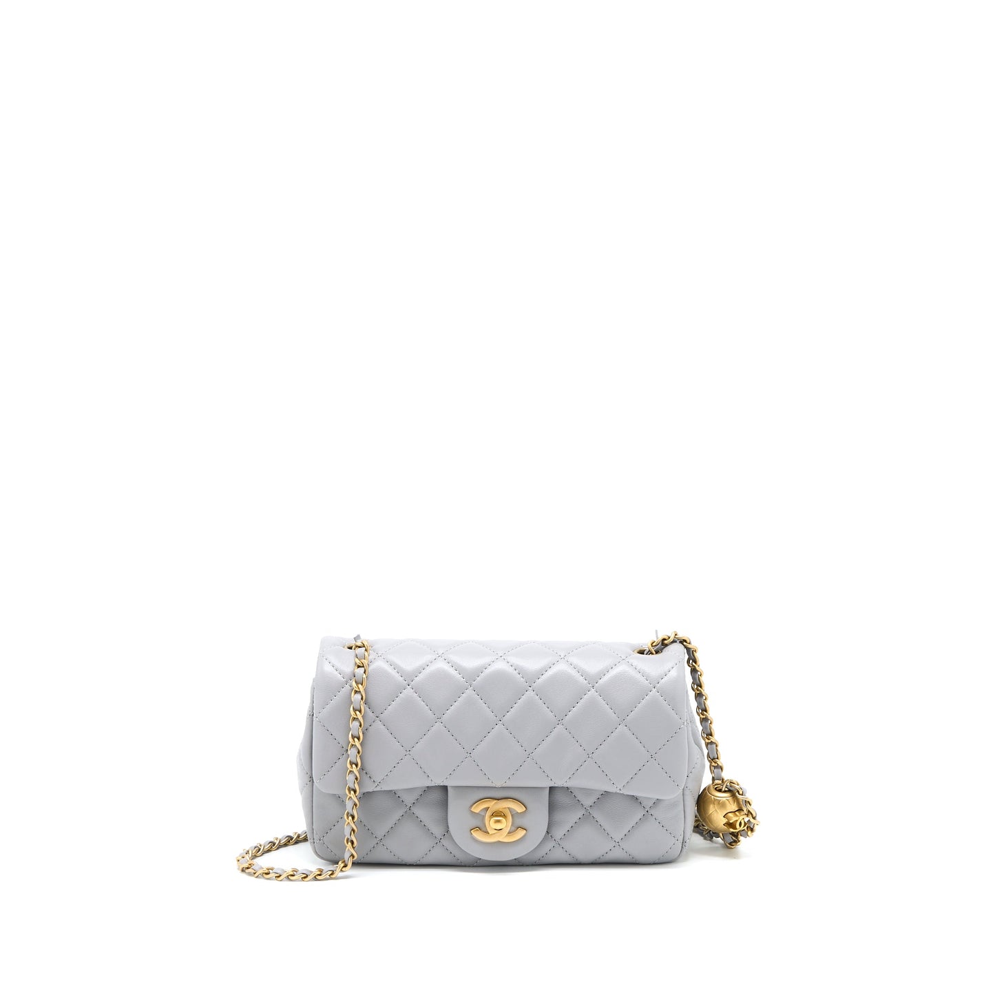 Chanel Pearl Crush Mini Rectangular Flap Bag Lambskin Light Grey Brushed  (Microchip)