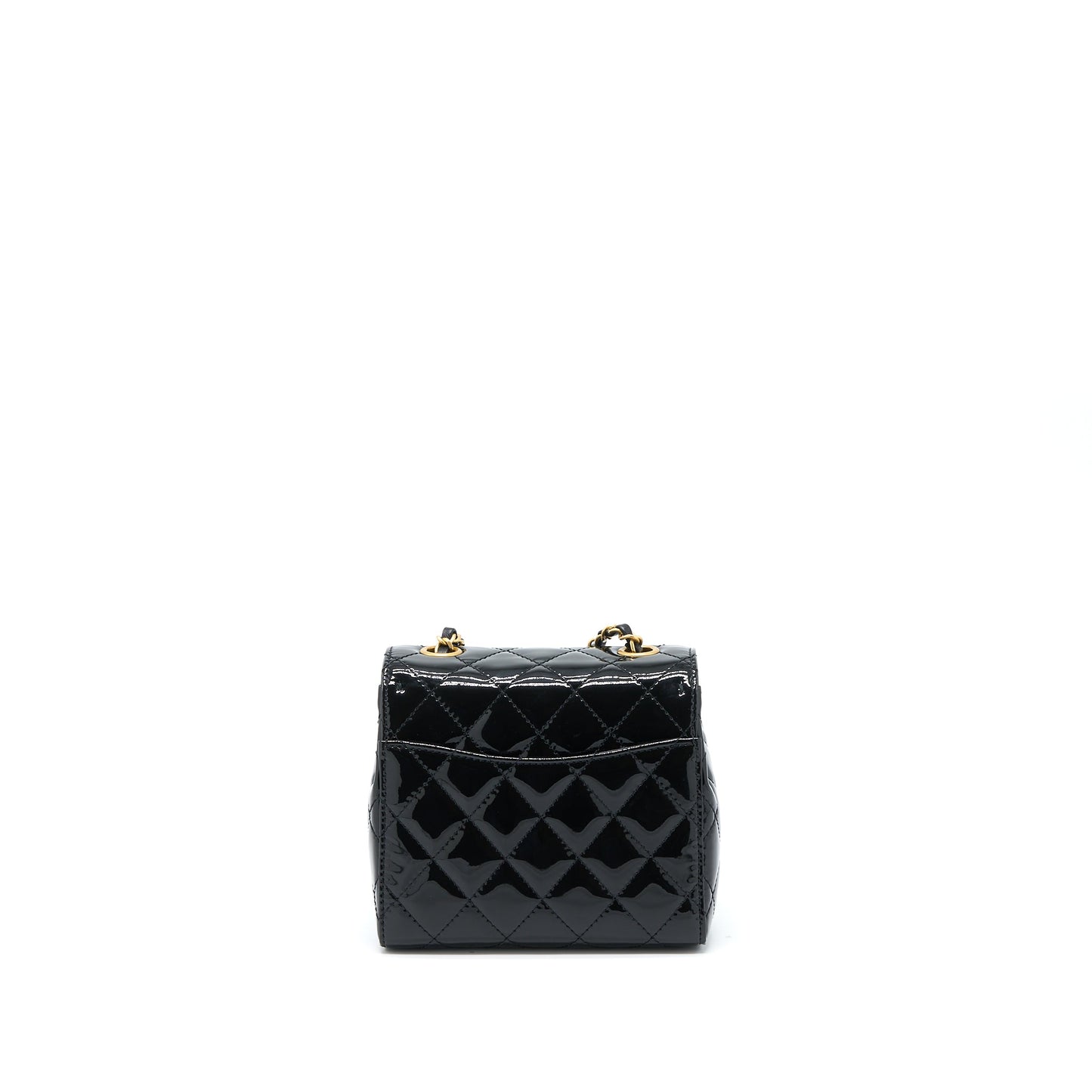 Chanel 22K Retro Classic New Square Mini Flap Bag Patent Black Brushed  (Microchip)