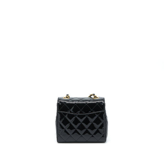 Chanel 22K Retro Classic New Square Mini Flap Bag Patent Black Brushed  (Microchip)