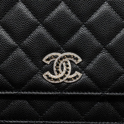 Chanel Detailed Logo Wallet On Chain Caviar Black L (microchip)
