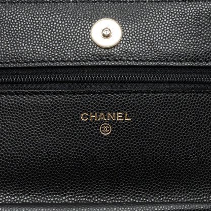 Chanel Detailed Logo Wallet On Chain Caviar Black L (microchip)