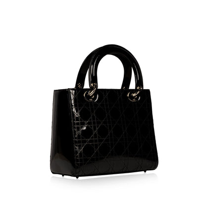 Christian Dior Lady Dior Black Patent Leather Medium